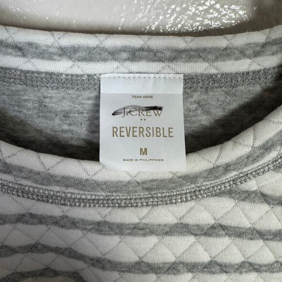 J.Crew Reversible Quilted Pullover Sweater WMNS M Heather Graphite Ivory Stripe - Picture 4 of 8